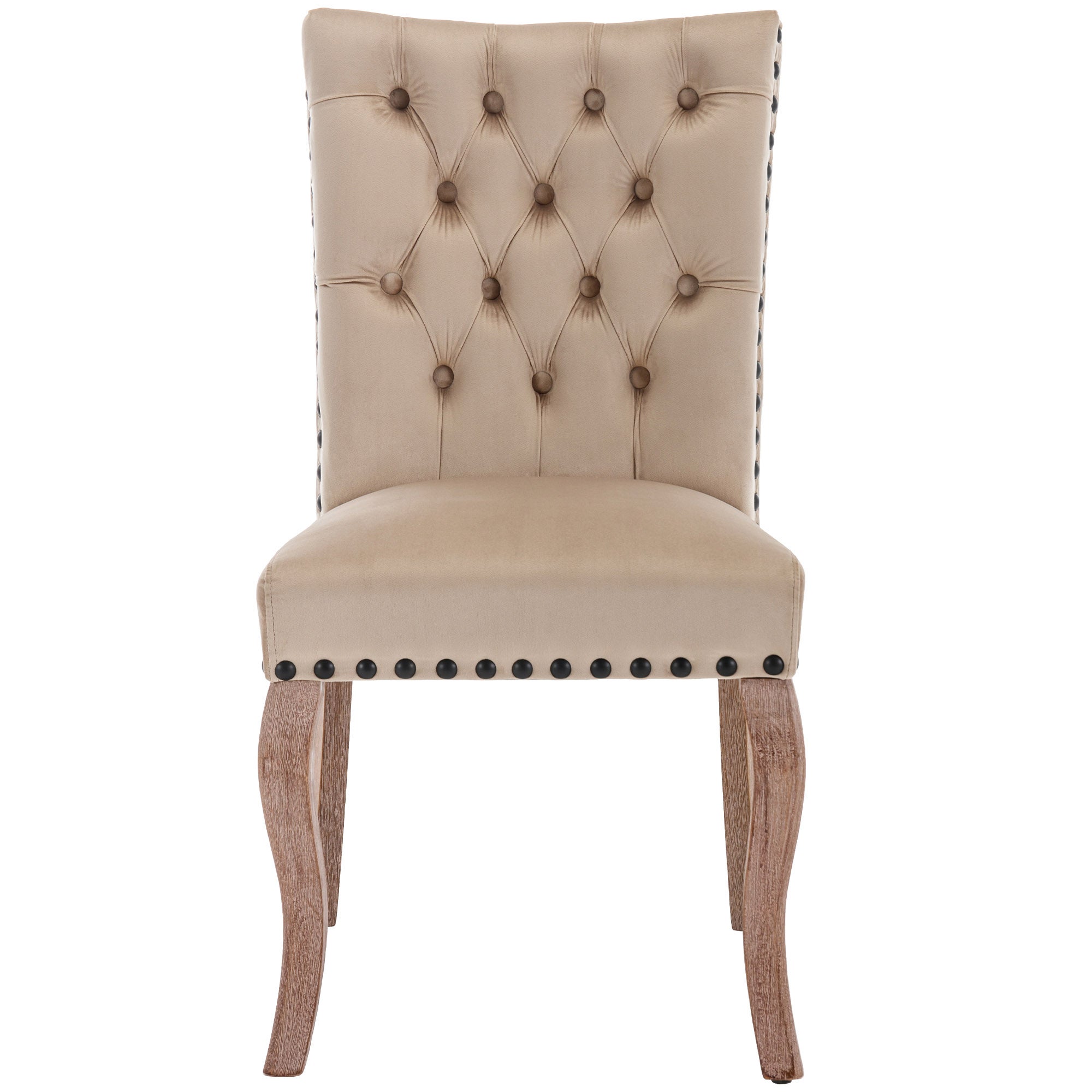 Chaises de salle à manger (chaises de cuisine avec dossier arrondi distinctif, lot de 2), pieds en bois massif, couleur camel clair - 4