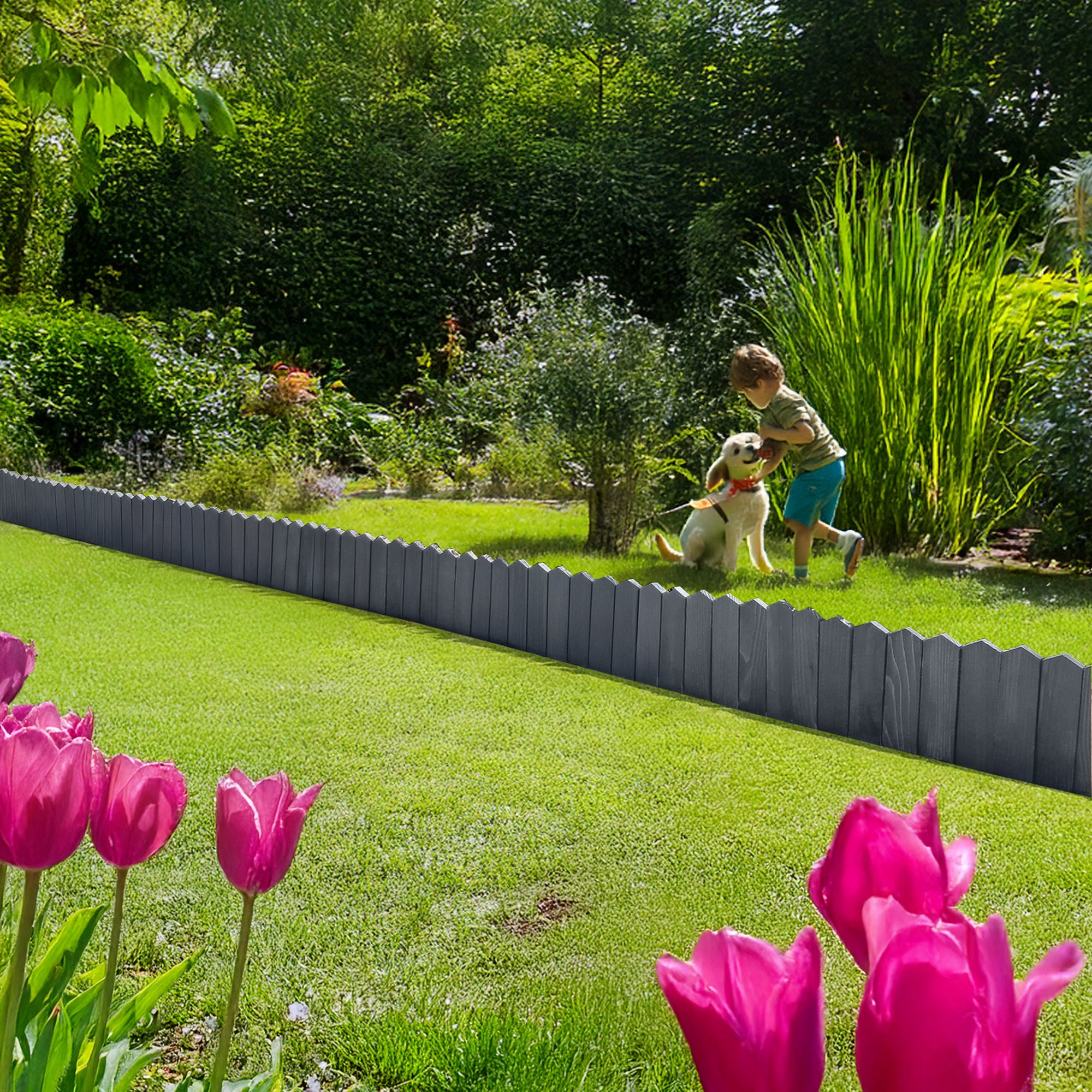 Rollborder lattes en bois | 30 cm de haut et 200 cm de long | Clôture en bois | Clôture parfaite comme bordure de jardin en osier | anthracite - 8