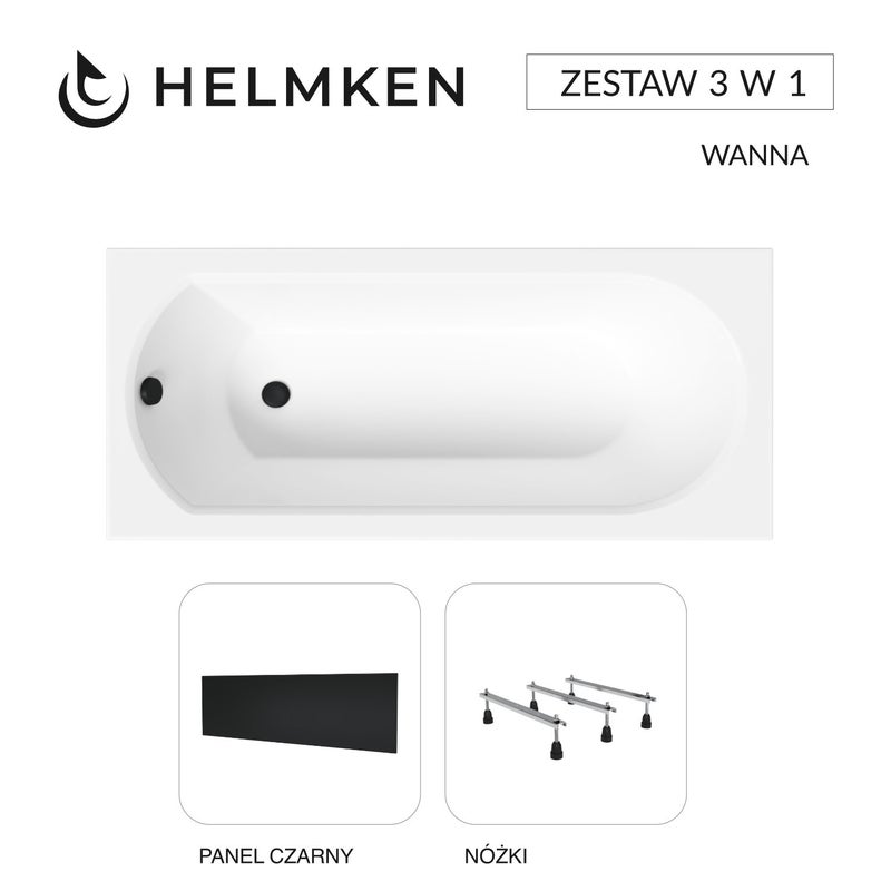 Wanna akrylowa Helmken Tressa 150 х 75 + Panel czarny + Nóżki / 23097001