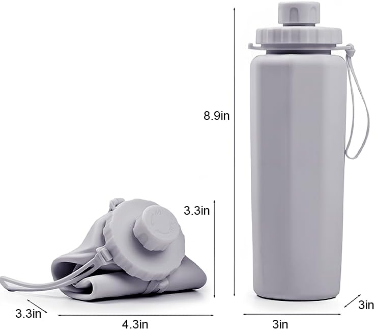 Gourde pliable 600 ml, en silicone, légère et étanche, idéale pour le camping, la randonnée, le vélo et les activités de plein air. Couleur : gris. - 2