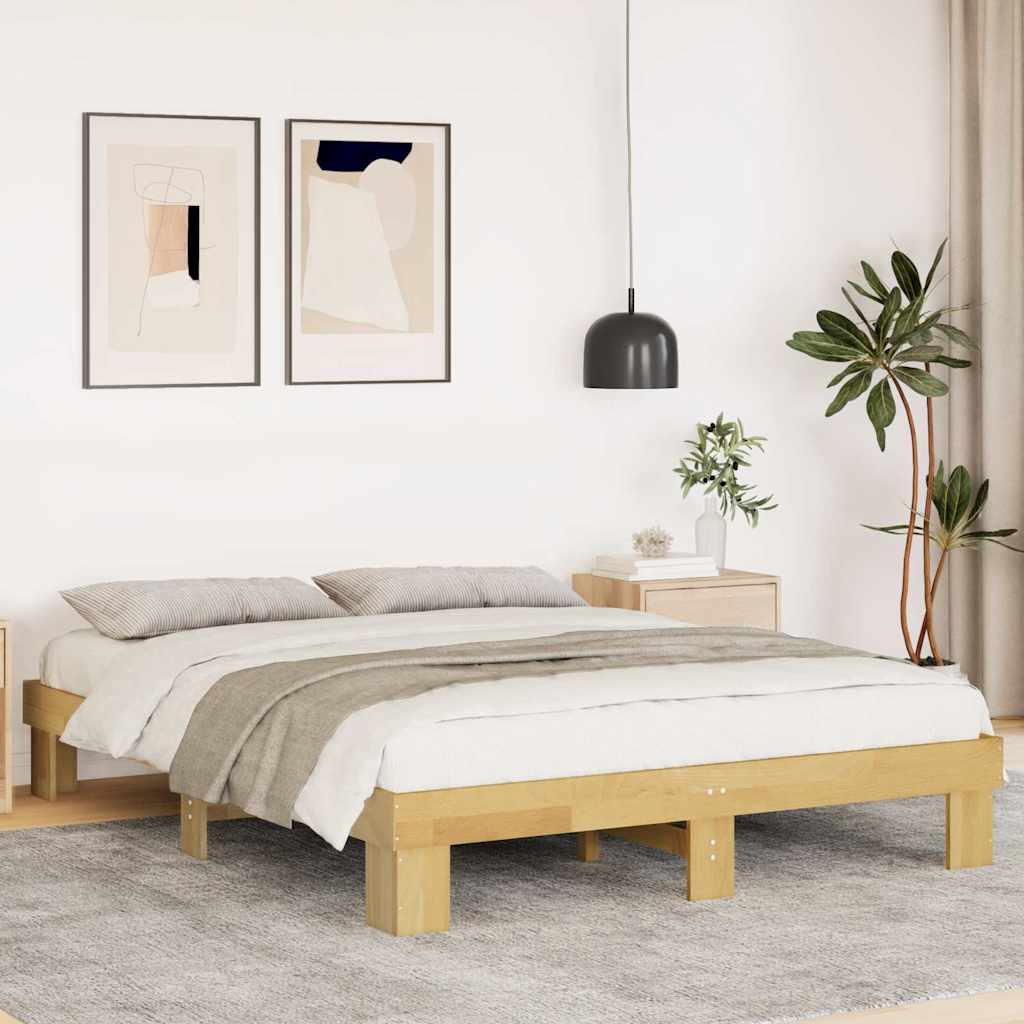 Vidaxl Estructura De Cama Sin Colchón 135X190 Cm Madera Maciza Roble , Leroy Merlin