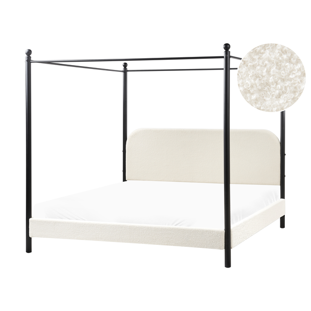 Beliani Cama con dosel Bouclé DANNEMOIS 180 x 200 cm Blanco crema