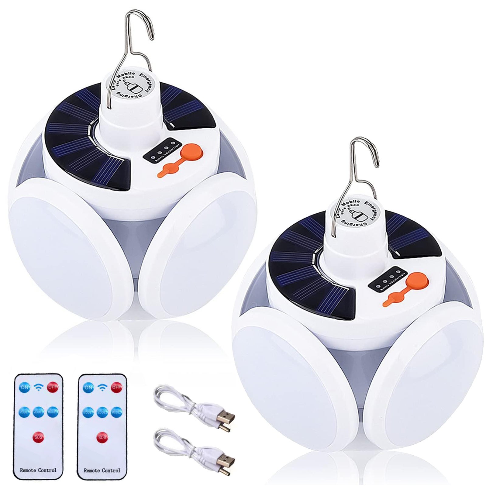 Solarna lampa kempingowa z pilotem i USB, składane przenośne lampy do namiotu, awaryjna solarna latarnia do markizy, 2 sztuki