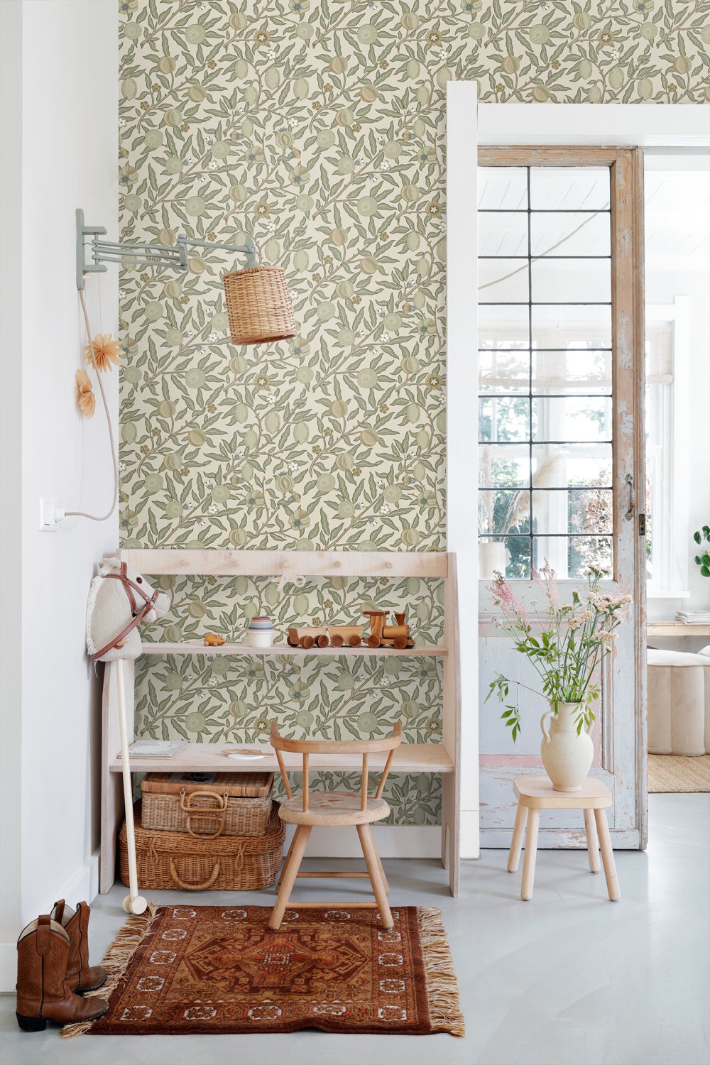 Papier peint des fruits et des feuilles exotiques vert olive grisé - 50 x 900 cm - ESTAhome - 7