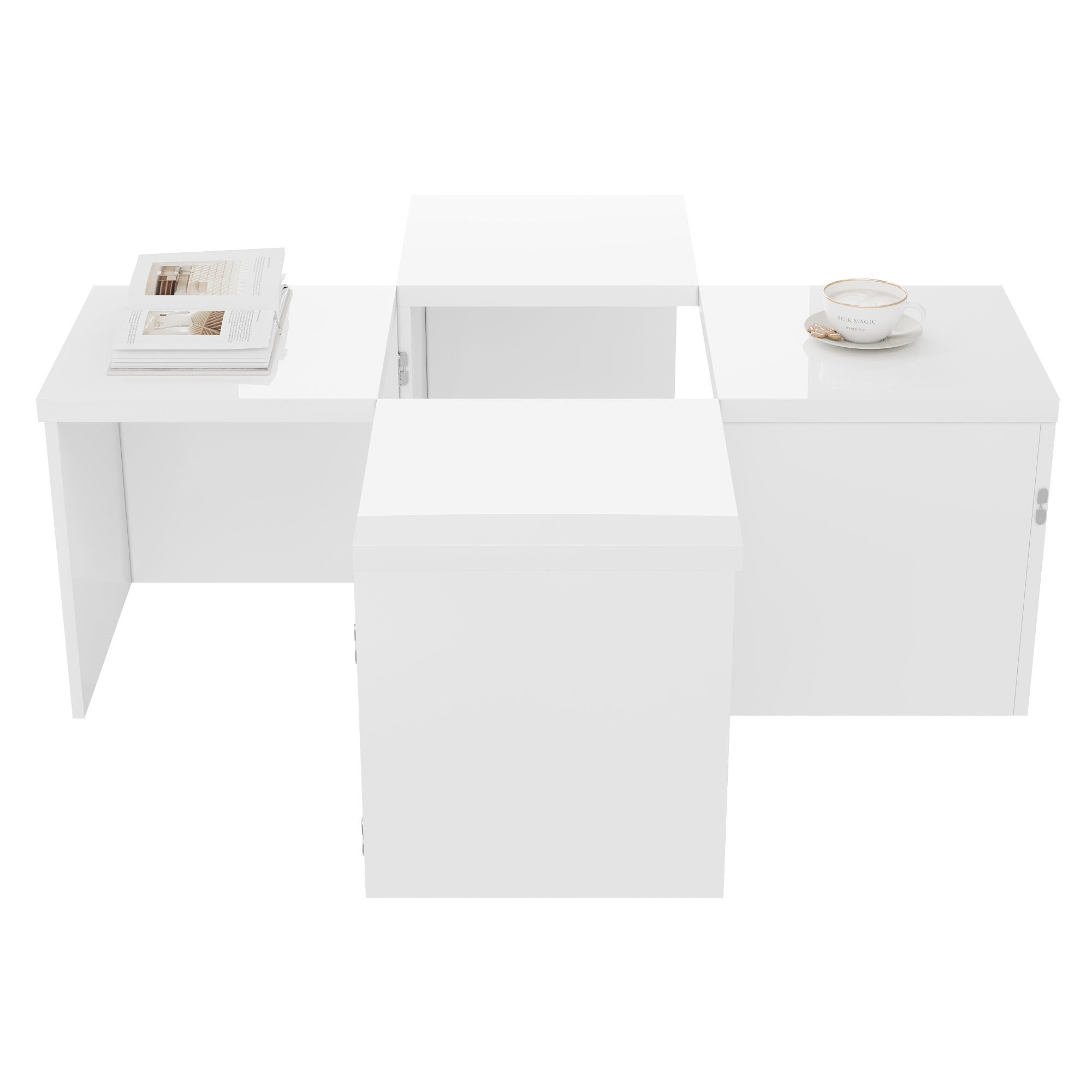 Tavolino 81x81x40cm - Tavolino fai da te - Piano lucido - Combinazione libera - Pannello di particelle - Bianco - 6