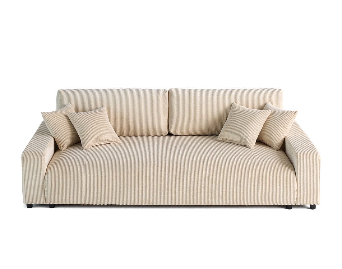 Canapé droit convertible 3 places avec coffre en velours côtelé beige - PIVOINE - Best Mobilier - 4