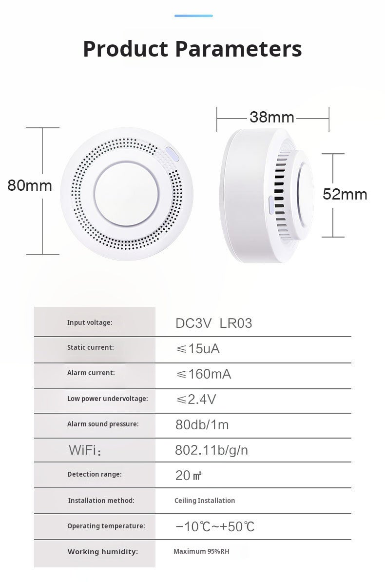 Détecteur de fumée intelligent Wi-Fi, alarme incendie, alarme de fumée sans fil domestique avec notification par application (batterie non incluse) - 4