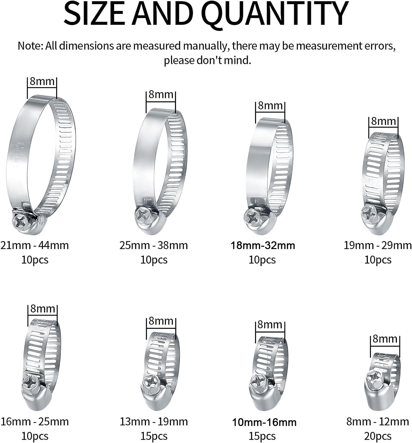 Fascette Stringitubo,10 Pezzi di Fascette Stringitubo Regolabili in Acciaio Inossidabile 304 da 27-51 mm,Elementi di Fissaggio per Tubi Del Gas,Tubi Dell'acqua,Tubi Dell'automobile (27-51mm