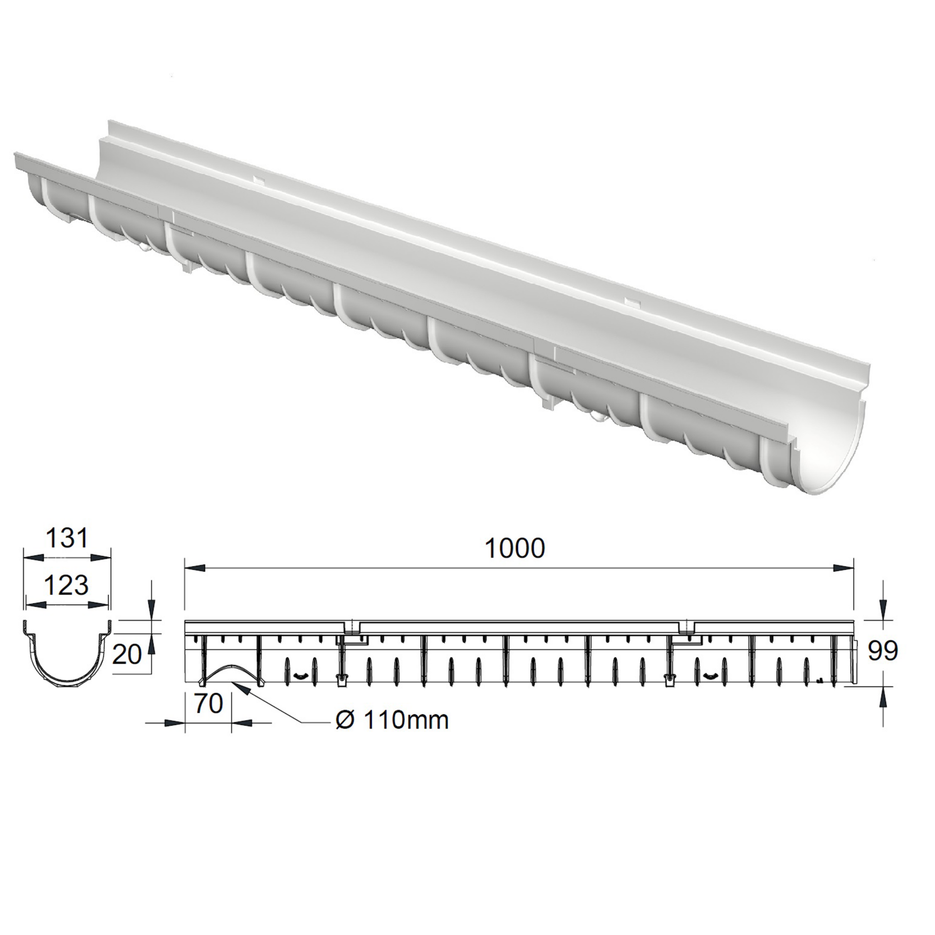Système de drainage décoratif DECOSTONE en SMC avec tôle perforée en acier galvanisé Passage piéton - (12x1m) larg.utile 100mm - 3