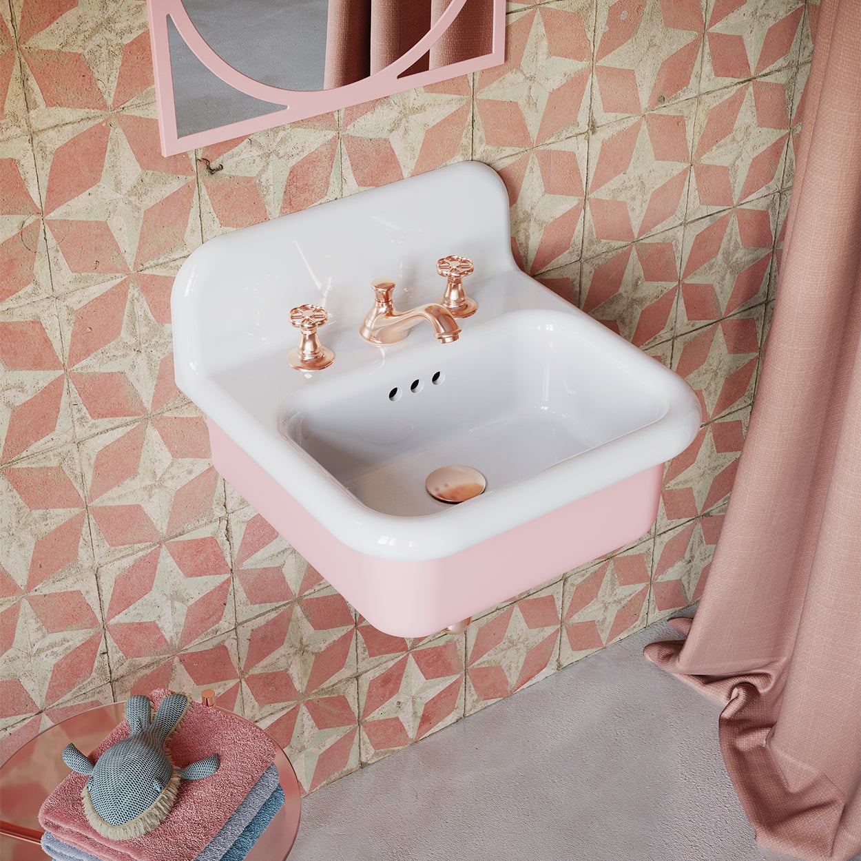 Lavabo Rétro Rose Pastel Brillante 50cm TRUE COLORS LITE signé BLEU PROVENCE - 4