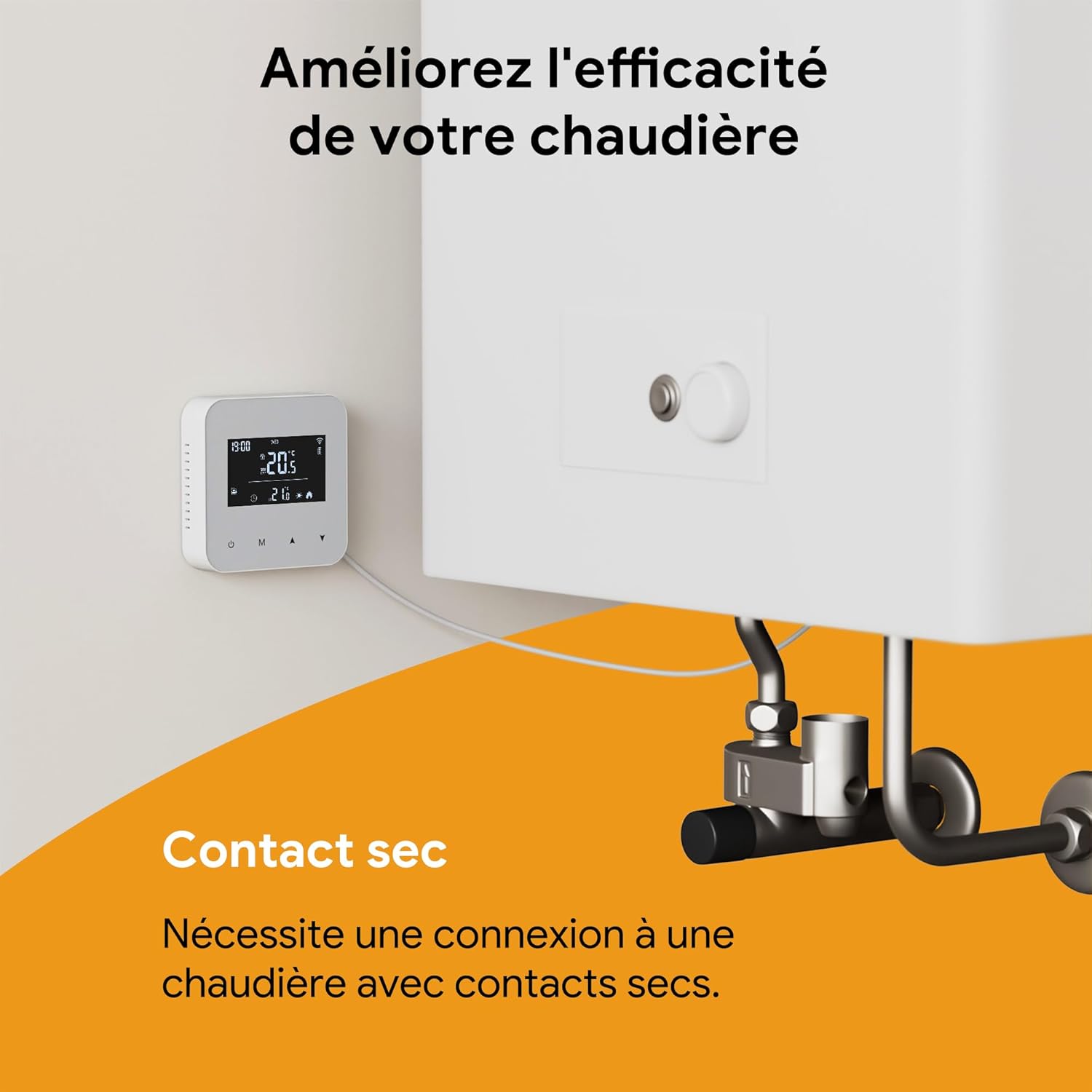 Thermostat Connecté A Pile, Thermostat Chaudiere Gaz 2 Fils, WiFi Intelligent, Programmation Quotidienne, 3XAAA Batterie Ou USB Alimenté,Compatible av - 2