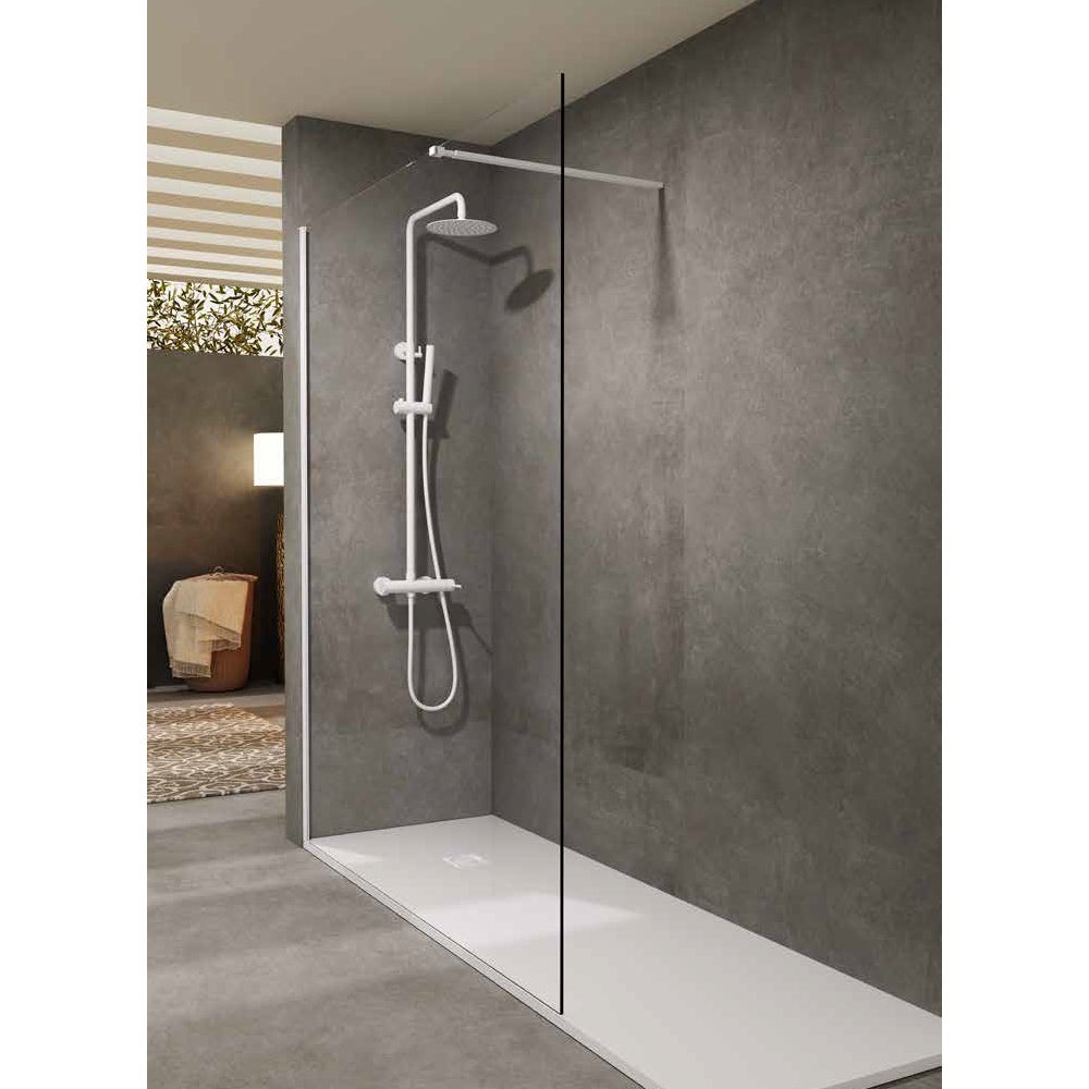 Painel de Chuveiro Fixo Walk In | Vidro Temperado 8mm Anticalcário Transparente | Altura 200cm | Branco Mate 120cm - 5