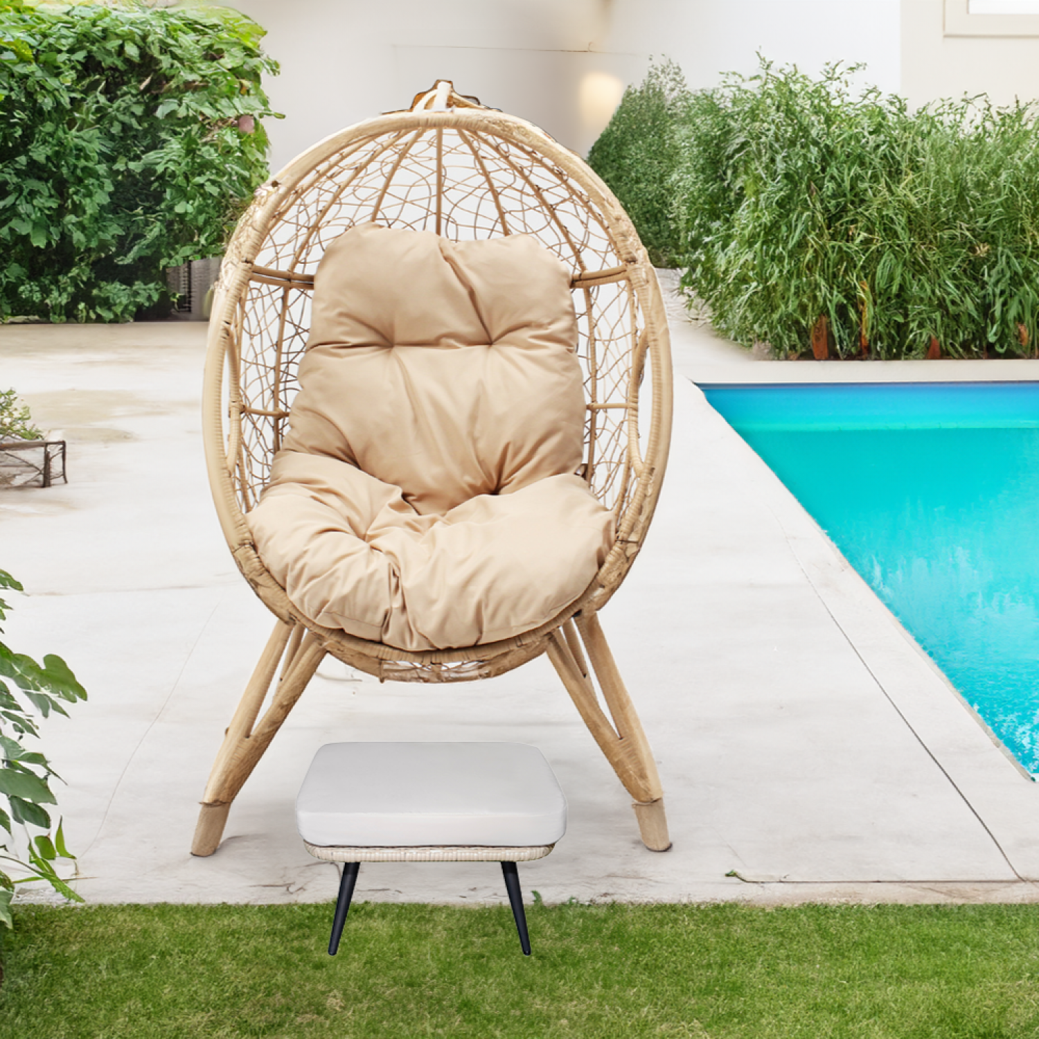 Cuscino Per Poltrona Sospesa In Polyrattan - Beige, 100x120 Cm - Per Altalene Da Giardino E Cocoon - Foto 4