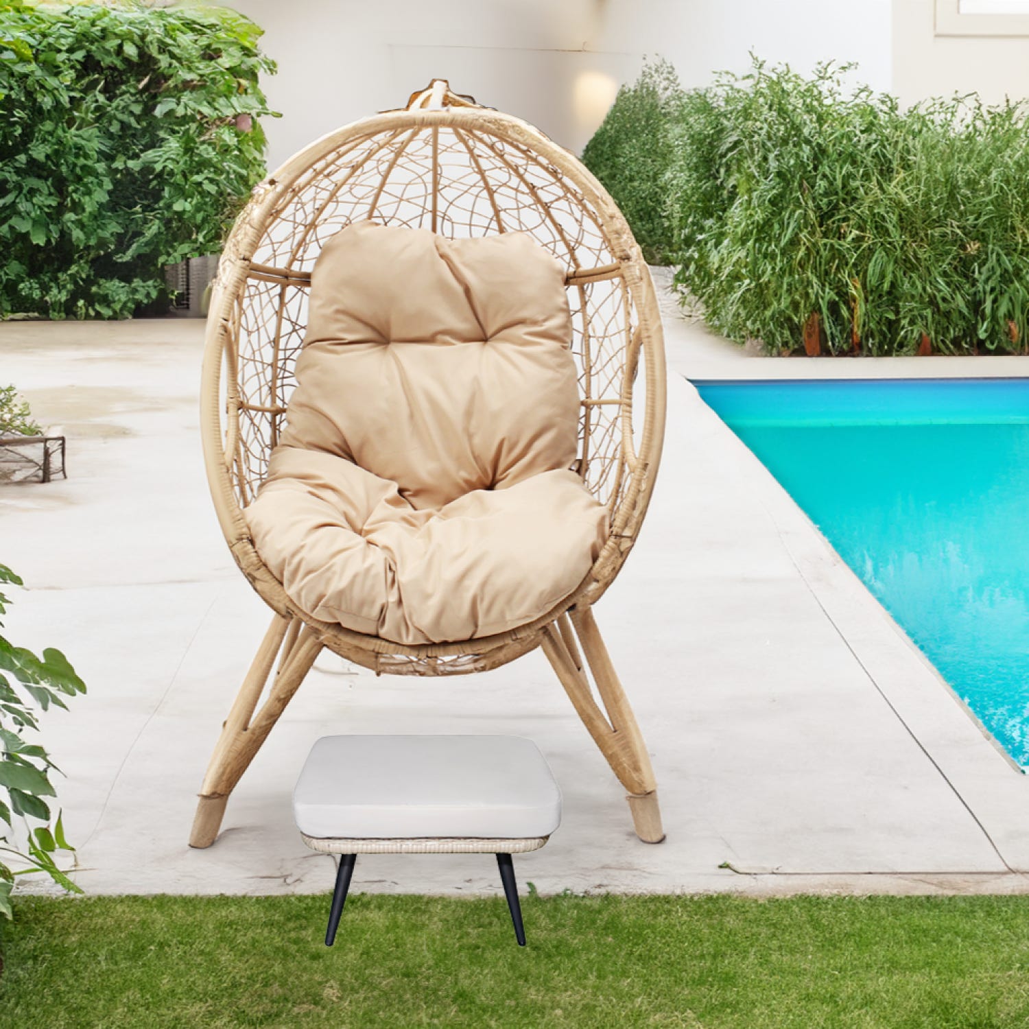 Cuscino Per Poltrona Sospesa In Polyrattan - Beige, 100x120 Cm - Per Altalene Da Giardino E Cocoon - Foto 4