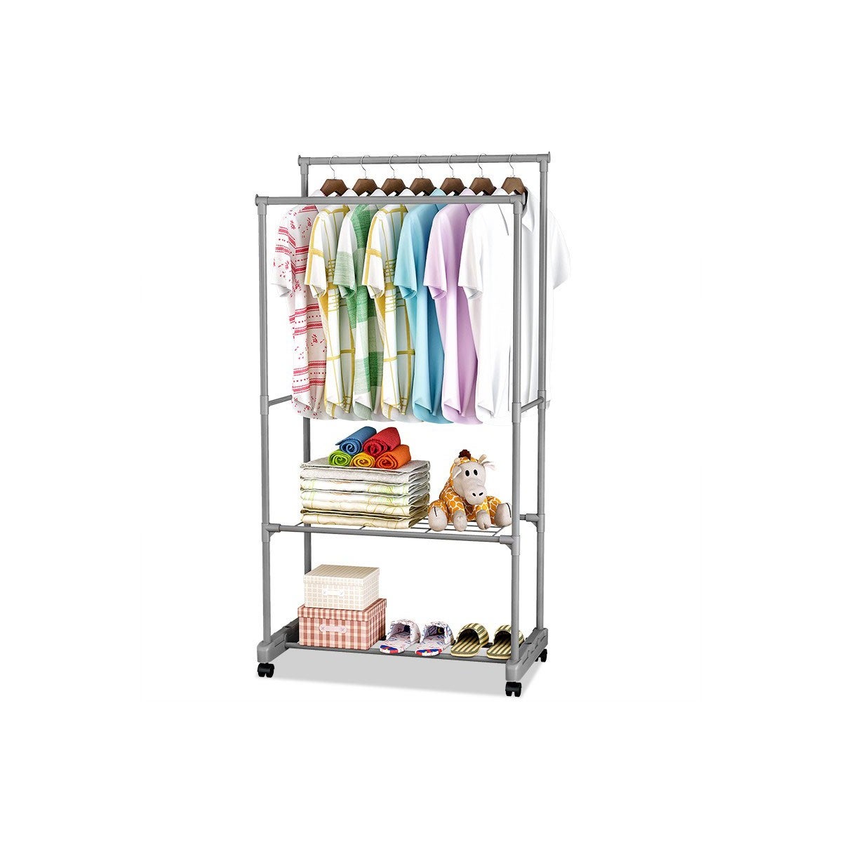 Stender Appendiabiti Acciaio Cromato con Ruote Stand Barra Attaccapanni