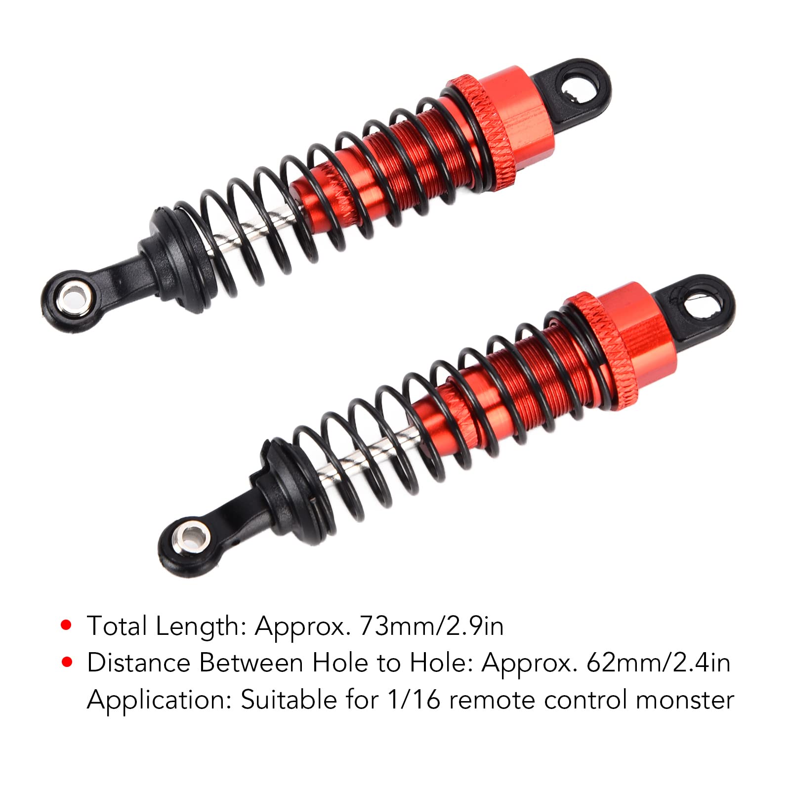 Ammortizzatore RC 2 pezzi Ammortizzatore a quattro ruote motrici Lega di alluminio per telecomando 1/16 (rosso) - 4
