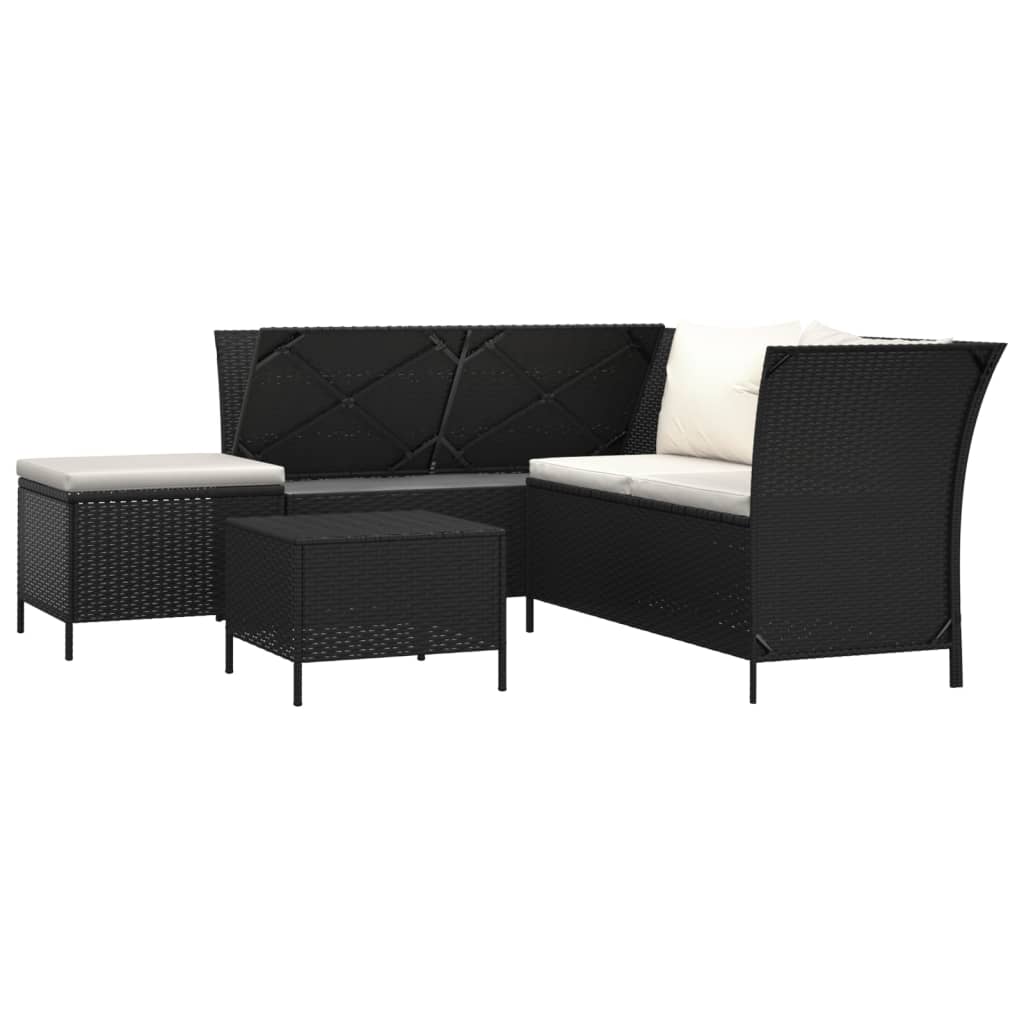 Maison Exclusive - Set Divani da Giardino 4 pz con Cuscini Nero in Polyrattan - 3