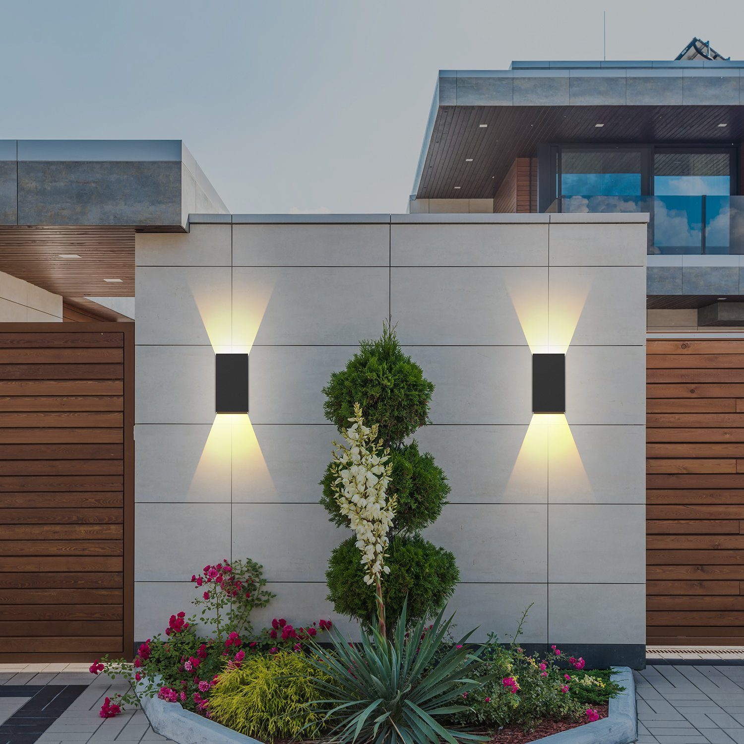 NETTLIFE 2 peças Aplique LED para exterior e interior: iluminação de parede preta, lâmpada para exterior, parede de casa 5 W IP65 branco quente 3000K - 8