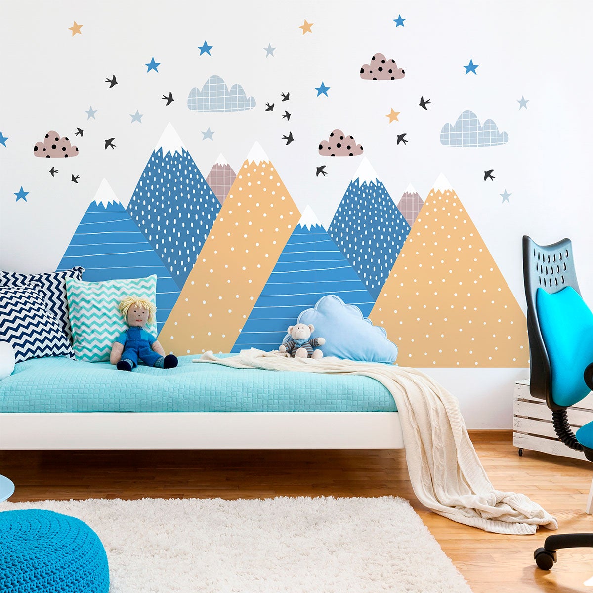 Vinilo niño escandinavo de montaña chouka - adhesivo de pared - revestimiento sticker mural decorativo - 100x150cm - 6