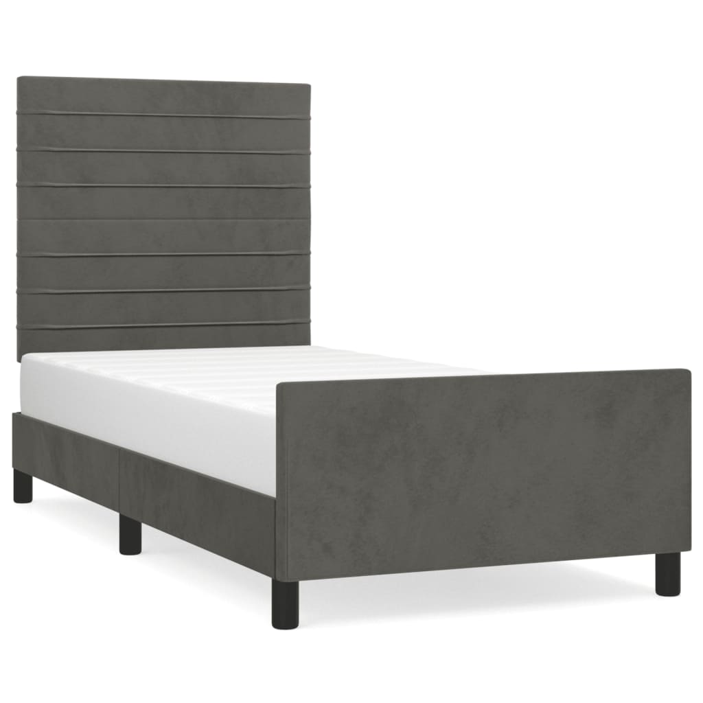 Cadre de lit sans matelas gris foncé 100x200 cm velours - 2