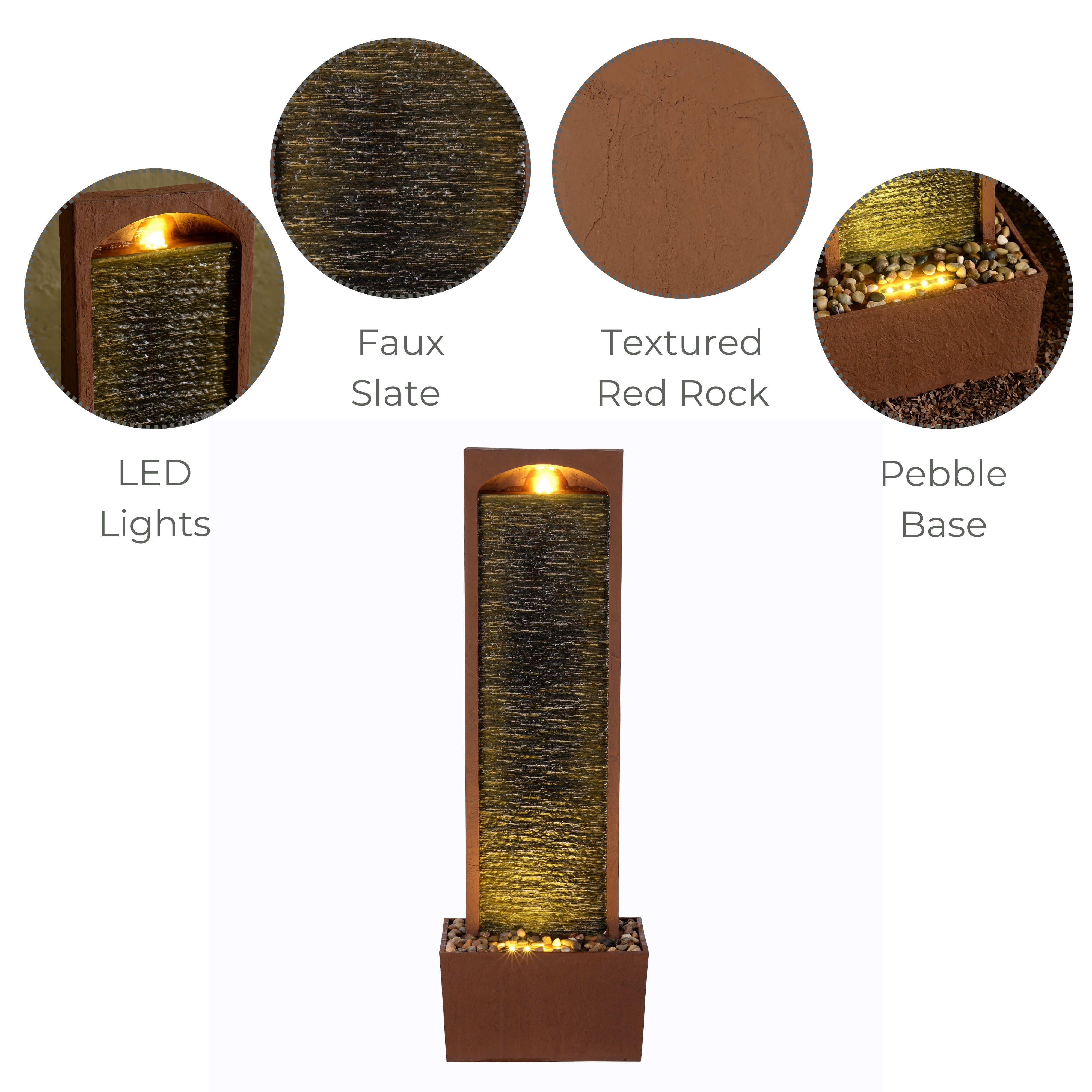 Fontaine murale LED design moderne rocher rouge extérieur, Marron TEAMSON HOME - 3