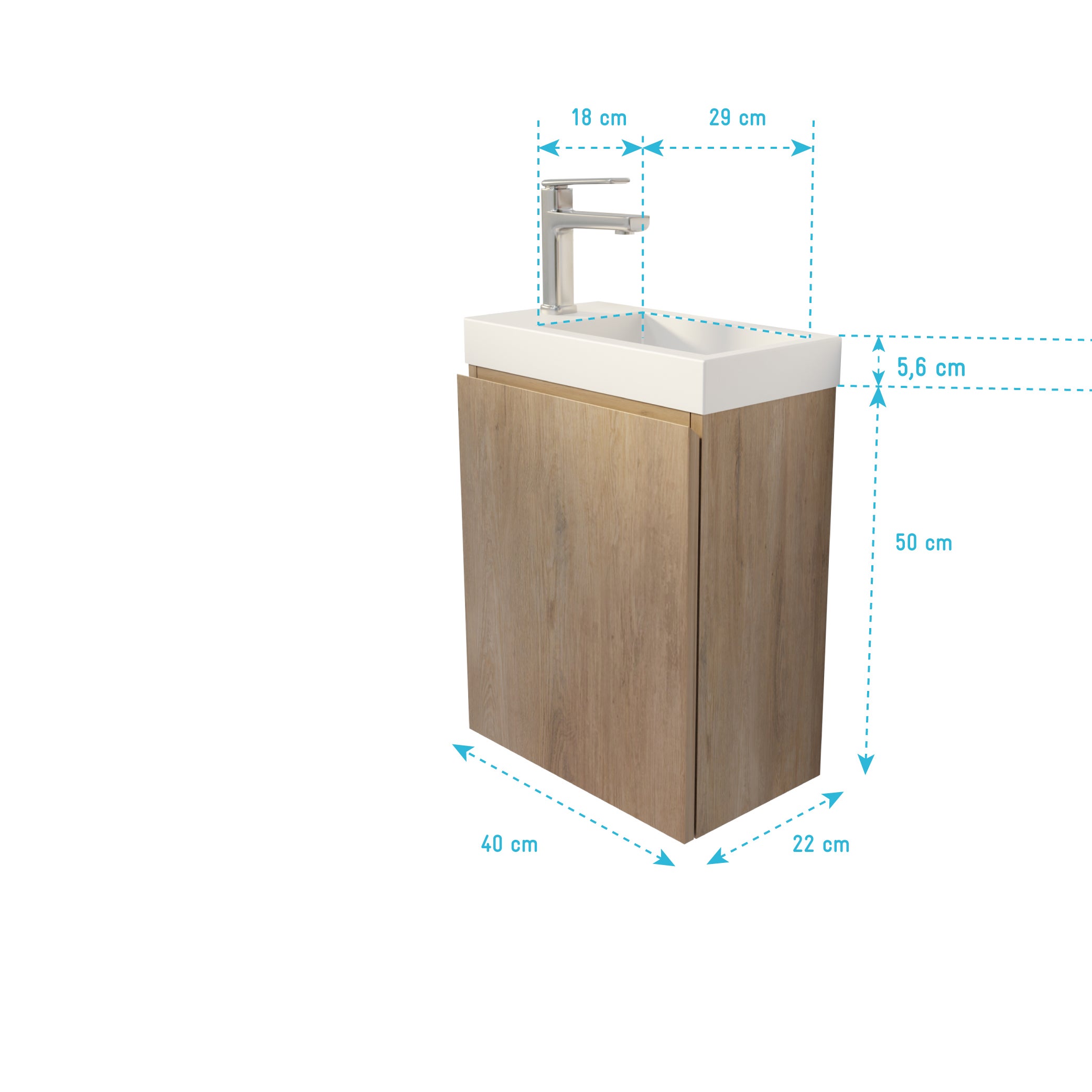 Meuble Lave Mains Décor Bois 40x50x22 cm avec Vasque en SMC Blanche - ELEMENTARY - 5