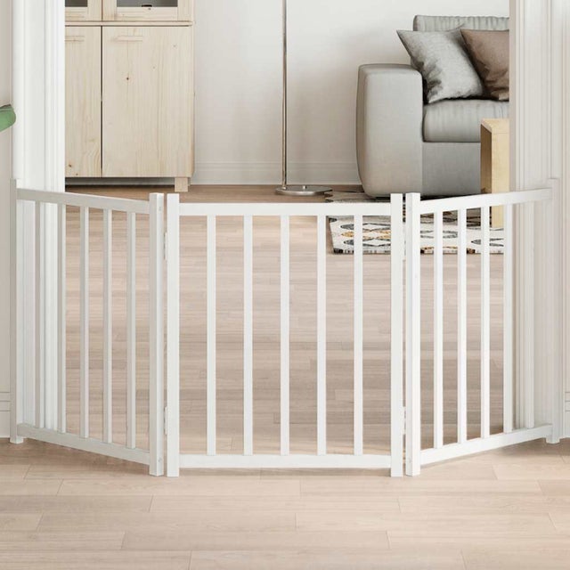 Portão p/ cães dobrável 3 painéis 150 cm abeto maciço branco vidaXL