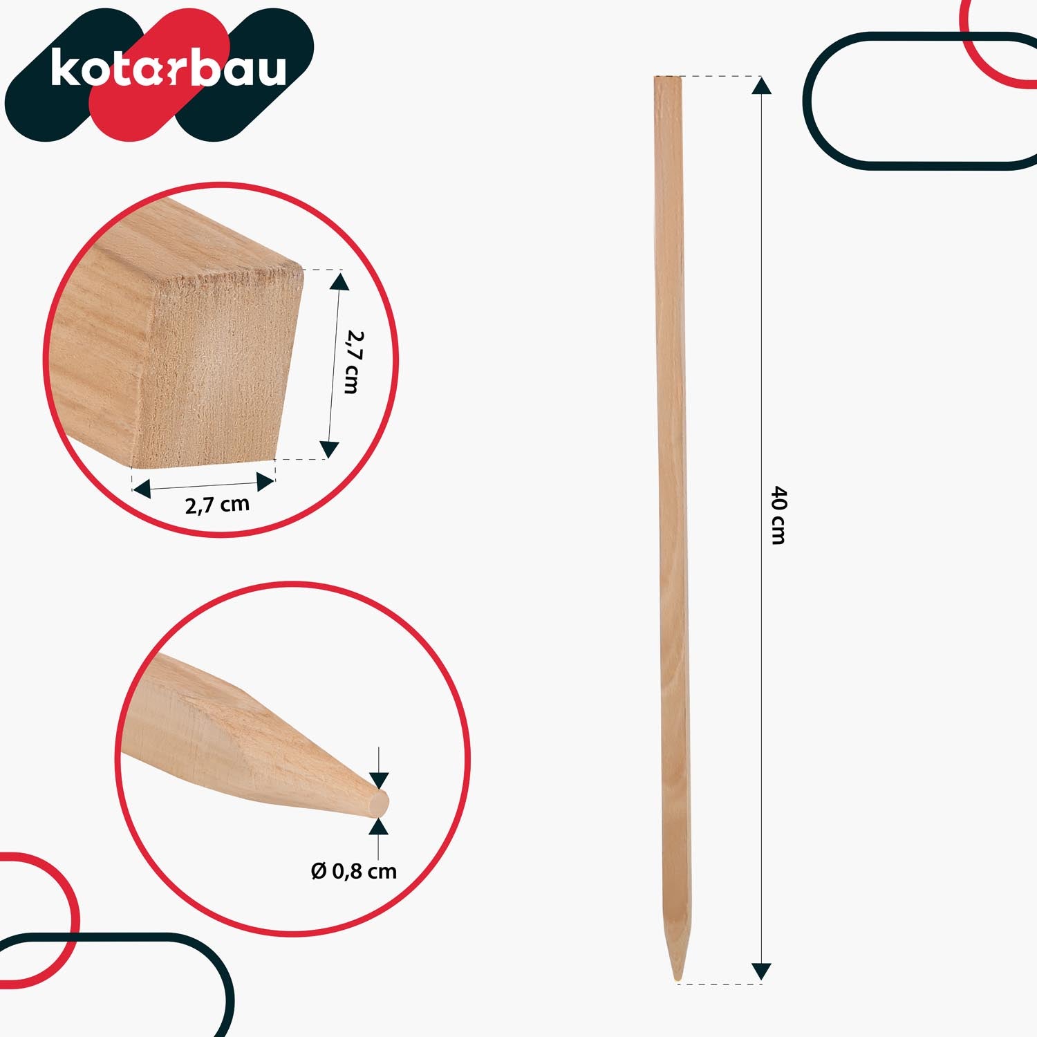 Tuteurs à tomates en bois KOTARBAU® pour potagers, tuteurs pour arbres et arbustes 40 cm, lot de 15 - 3