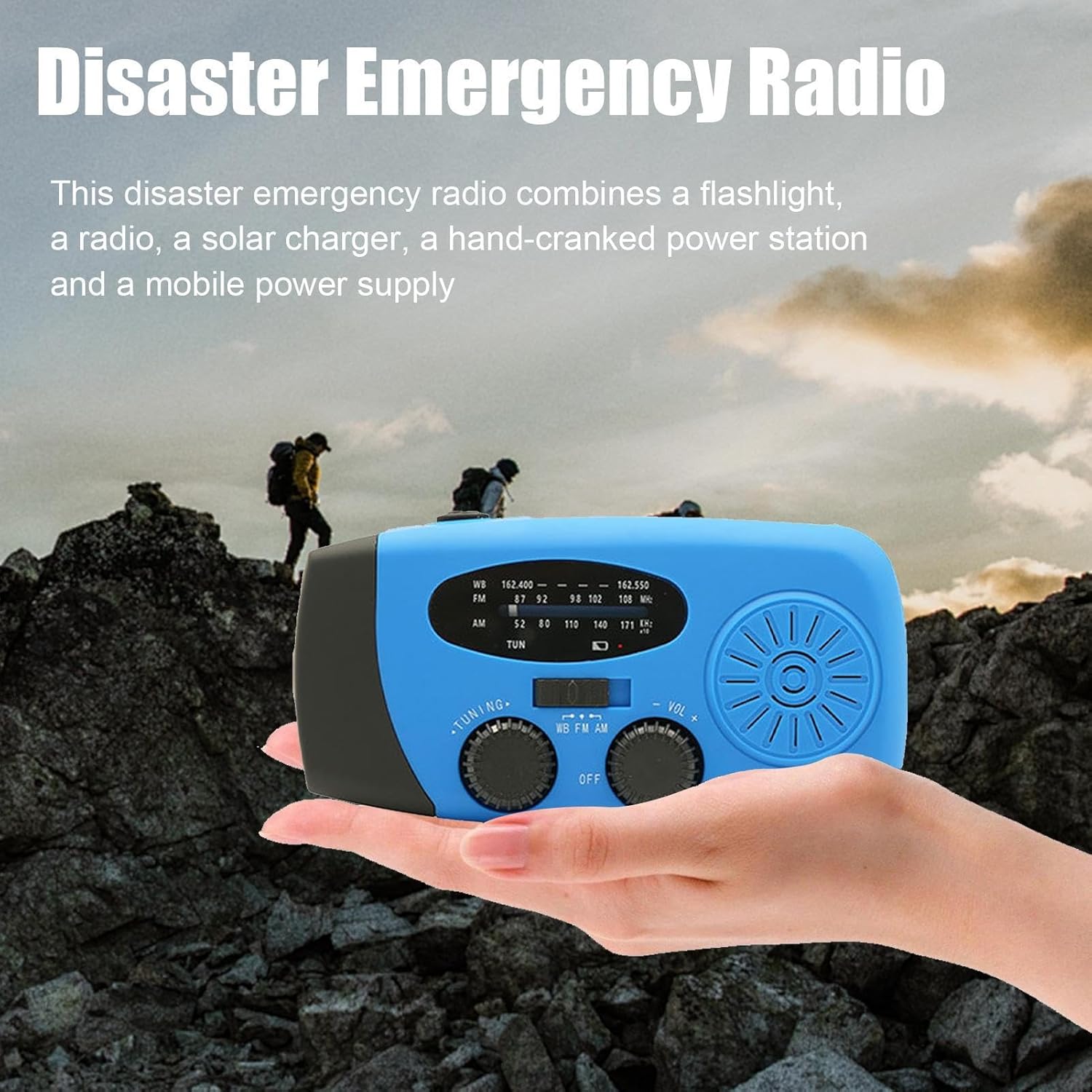 Radio Solaire, Manivelle D'urgence Radio Météo Solaire AM/FM Auto-alimentée Avec Lampe De Poche 5 LED, Banque D'alimentation D'urgence 2000 MAh Pour Smartphones, Maison Et Camping (Blanc