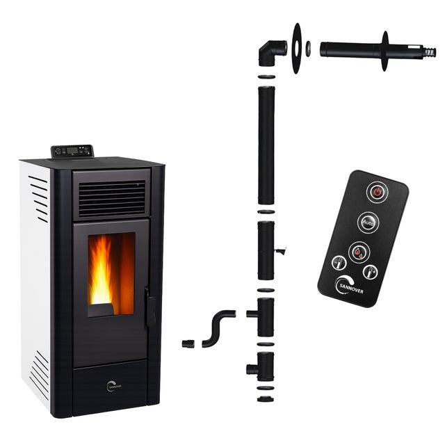 Stufa a pellet Anita 11,6 kW Bianco Sannover + Kit di installazione completo