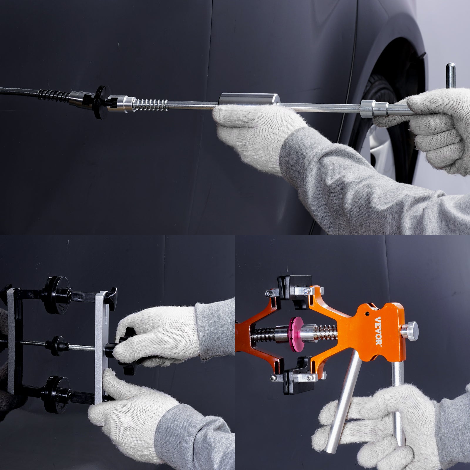 Outils de Debosselage sans Peinture VEVOR 69PCs Kit Debosselage Carrosserie avec Pont Extracteur Dore Marteau Coulissant Pistolet et Batons de Colle L - 7