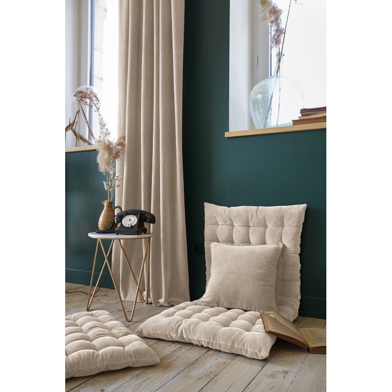 Coussin 45 x 45 cm velours de coton écru et jute - MIRABEL - 5