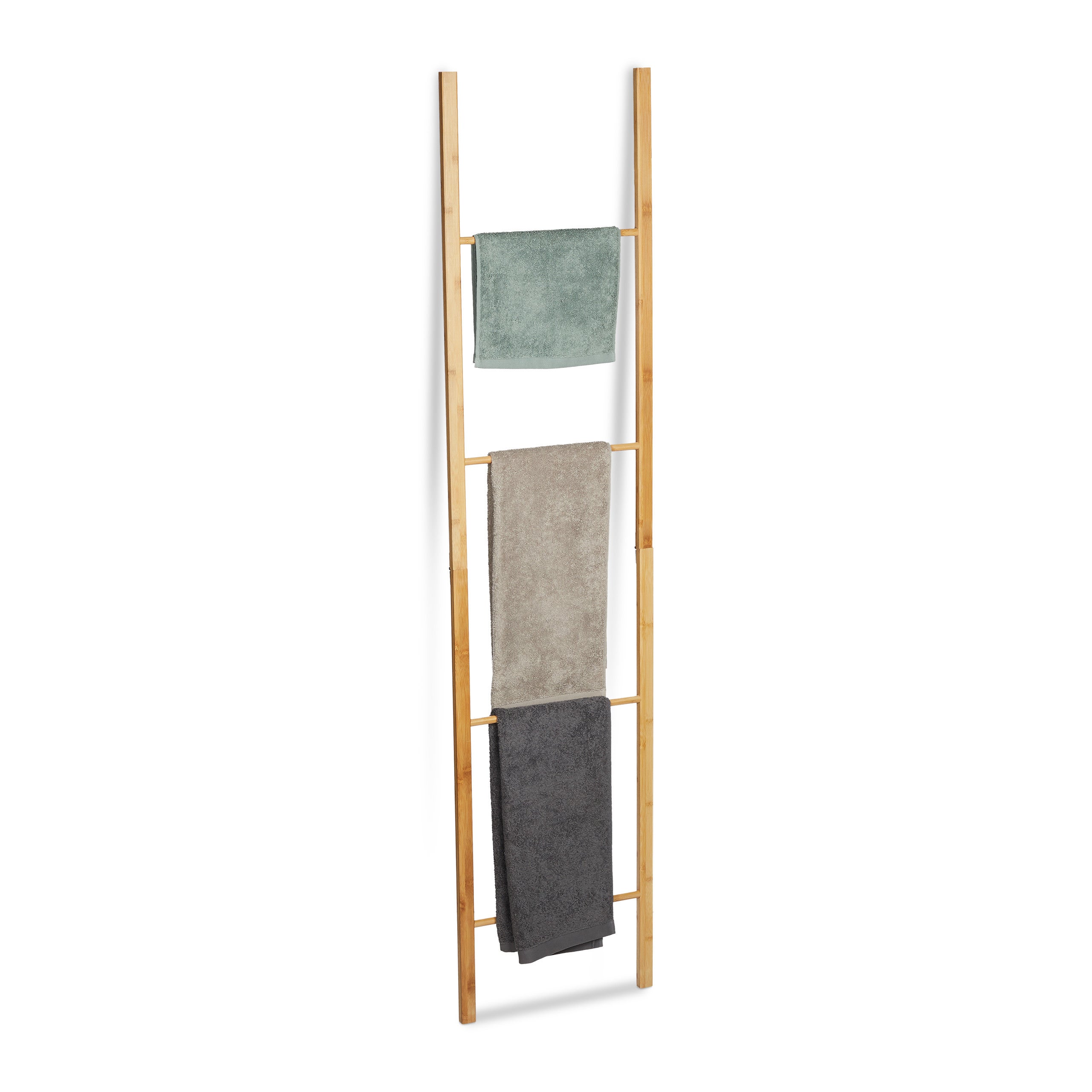 Porte-Serviettes Relaxdays En Bambou Et Fer - 4 Barres Avec Étages, Sèche-Serviettes Décoratif Pour Salle De Bain Ou Cuisine