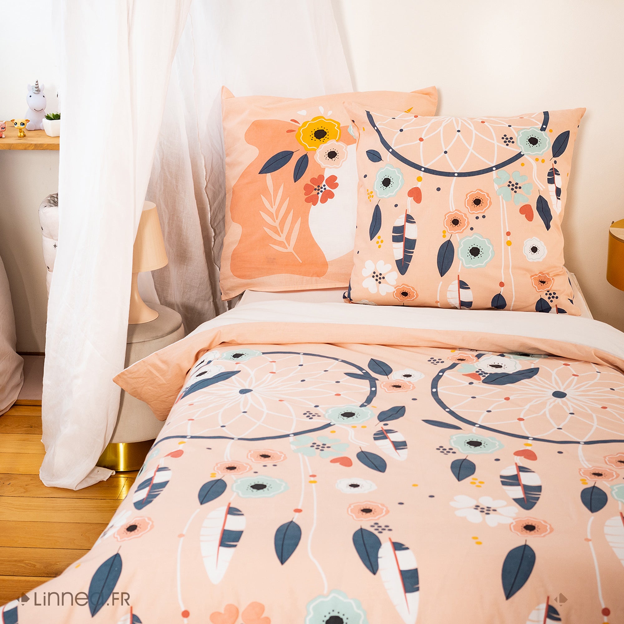 Parure de lit 140x200 cm coton bci adouci PRUNELLIA rose 2 pièces - 4