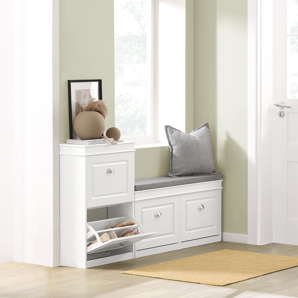 SoBuy Meuble de Rangement à Chaussures Armoire à Chaussures 2 abattants Meuble d'entrée Coffre Rangement Blanc, FSR78-W - 2