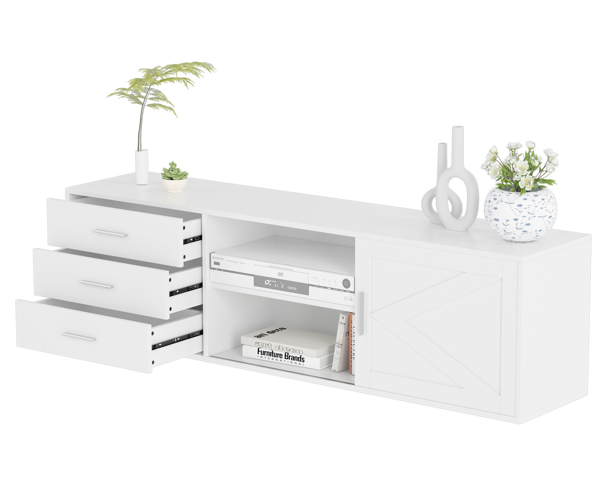 HOMAVO Meuble TV 160 cm – Meuble TV Avec 3 Tiroirs Et 1 Portes Coulissantes, Rangement Pratique - 8