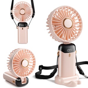 Ventilatore Portatile CUQOO Rosa Con Supporto Telefono E Batteria 4000 MAh - Pieghevole, 5 Velocità, Display Digitale, Ricaricabile USB, Per Casa E Viaggi - 3