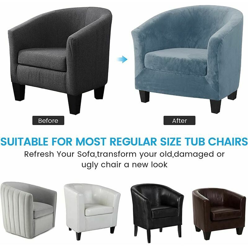 Velours Housse de Fauteuil Ensemble de Deux Pièces Fauteuil Extensible Salon Fauteuil Cabriolet Tub Chair avec Housse de Coussin (Bleu Gris) - 3