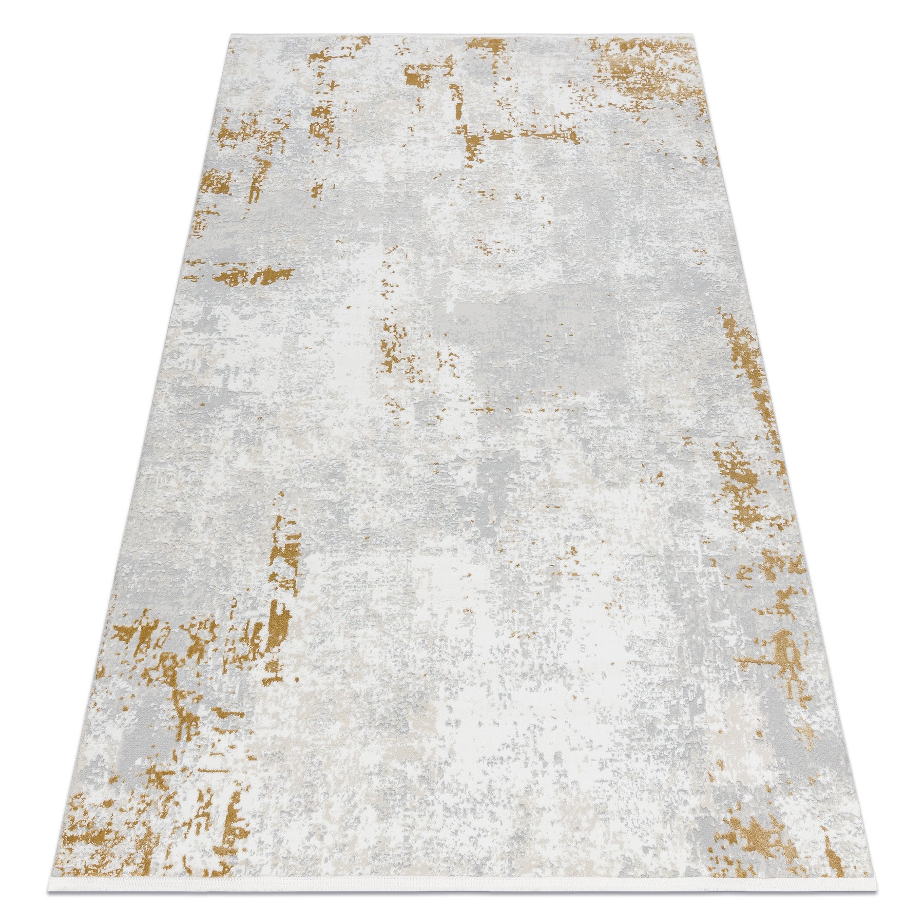 Alfombra moderna duke 51378 crema / dorado - hormigón, piedra estructurada, muy suave, flecos 140x190 cm