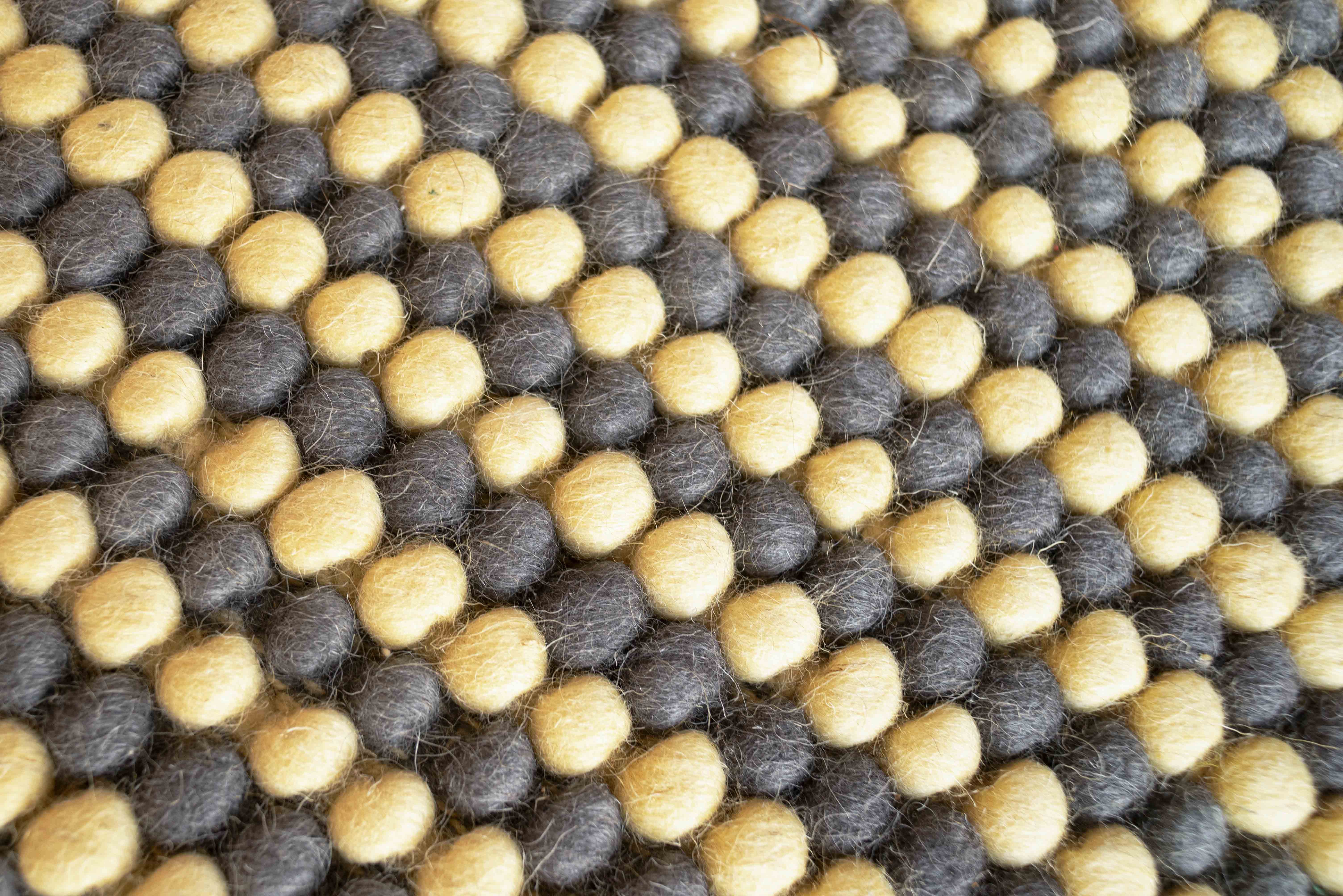 TAPIS ENFANT ROND À BOULES AVEC LIGNES JAUNES ET GRIS Ø100CM - 2