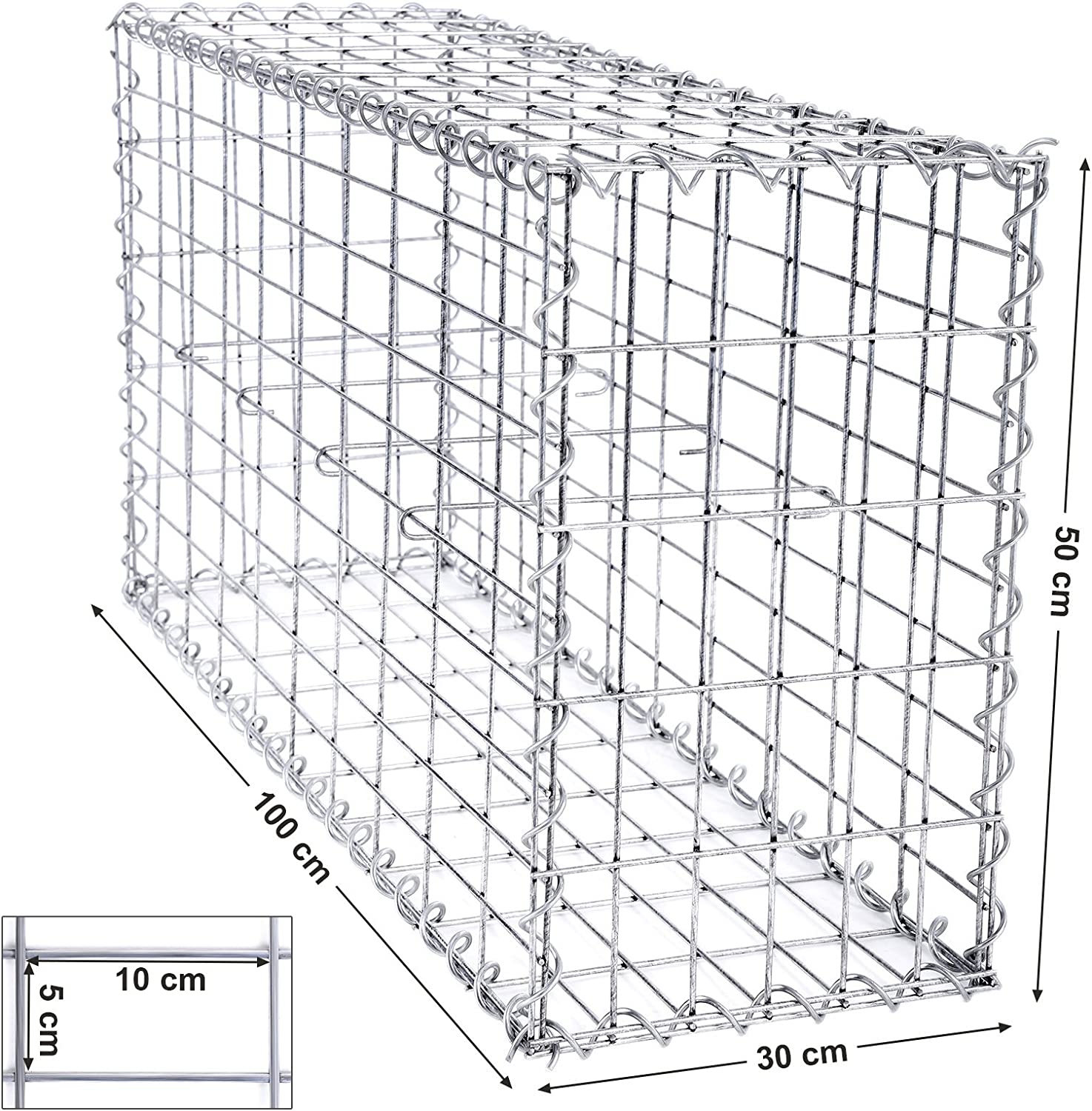 Lot de 2, Gabion pour Pierre, 100 x 50 x 30cm, cloture gabion, Argent, Cage en Métal, Panier à Pierre, Décoration de Jardin - 5