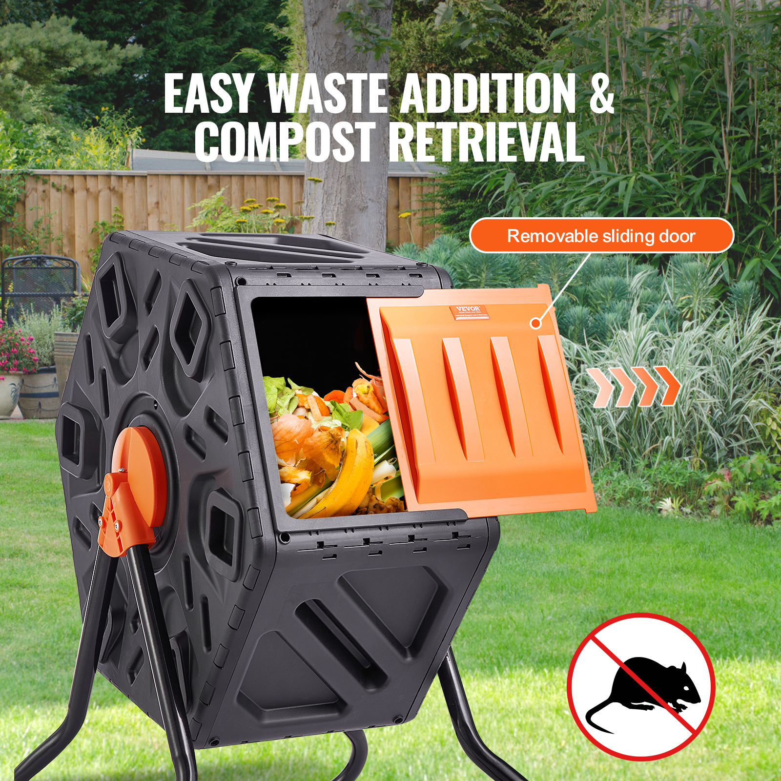 Composteur de Jardin Rotatif VEVOR 70 L Bac à Compost Rotatif 360° en PP et Acier sans BPA Charge 20 kg Chambre Unique pour Compostage des Déchets - 3