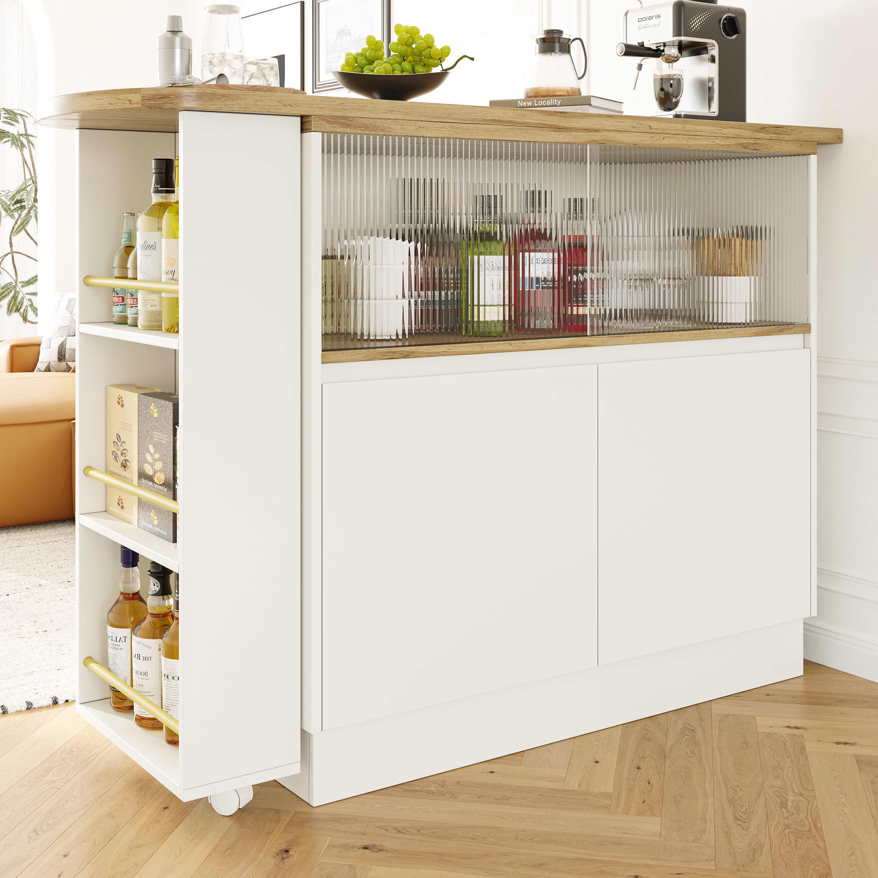Table de bar pivotant et escamotable en MDF - grand espace de rangement - style contemporain - Blanc - 3