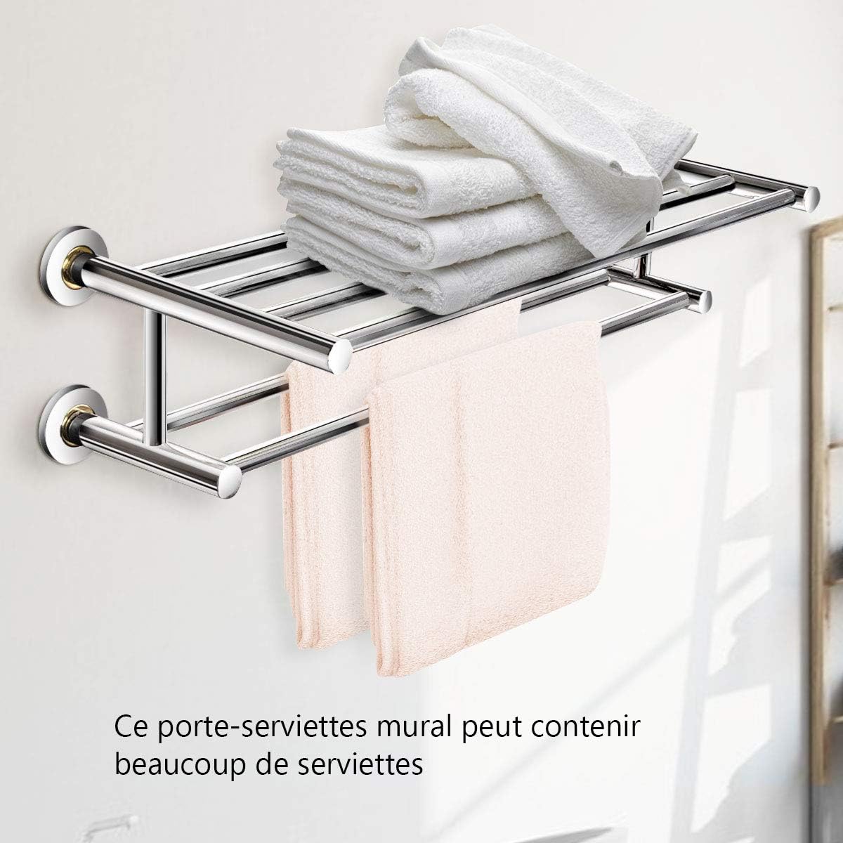 Porte Serviette Sur Pied Ravina Inox Brillant, Porte Serviette Salle De Bain Avec Socle En Verre, 48x80x20cm | 24076800 - 2