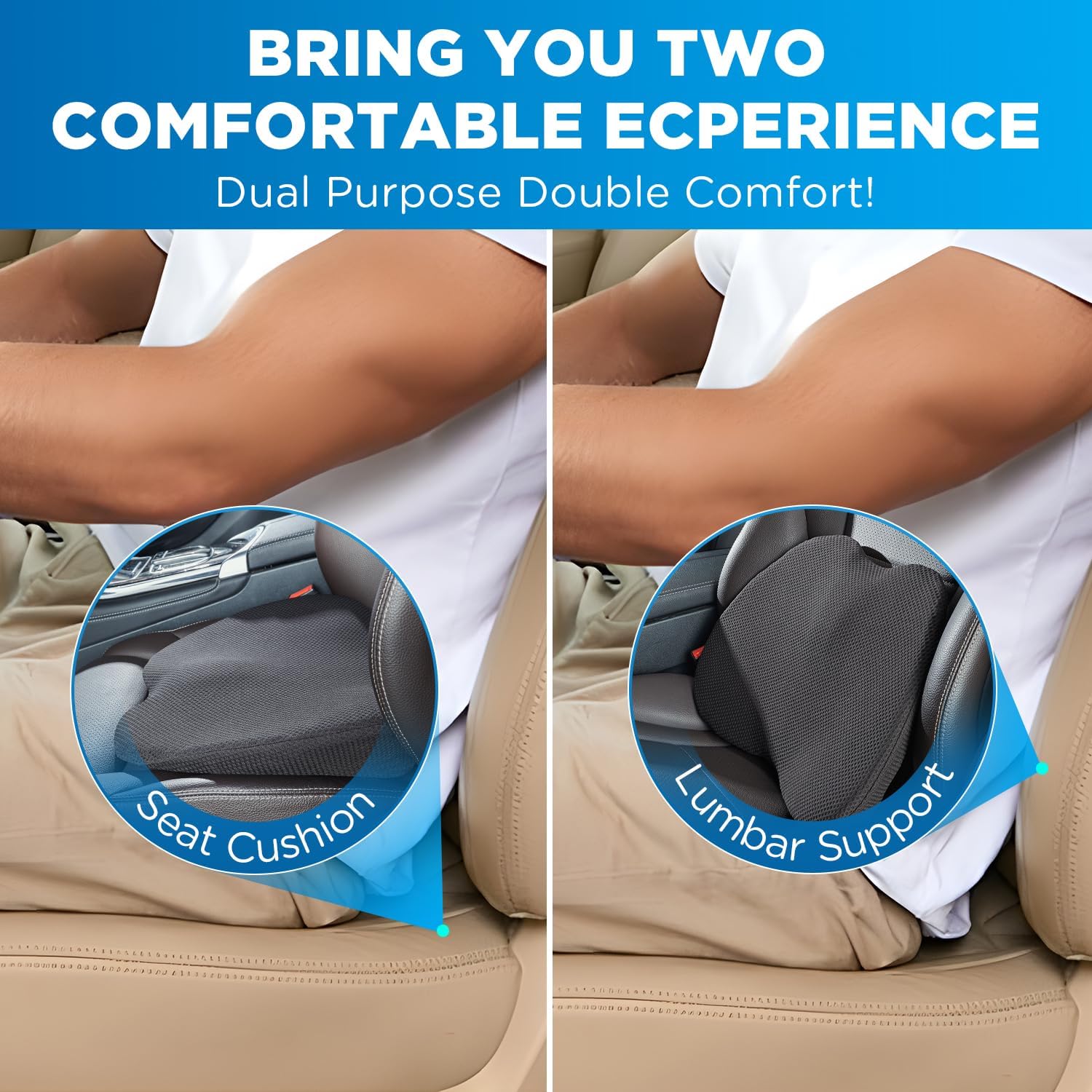 Cuscino per sedile auto a cuneo in memory foam - Cuscino per sedile auto - Cuscino per sedile conducente - Cuscino per sedile - 4