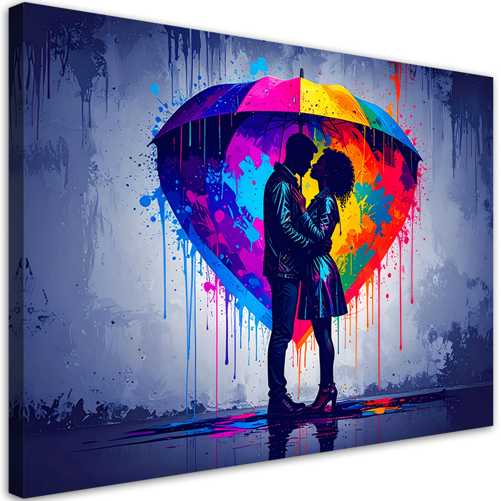 Obraz do salonu sypialni, Para Miłość Parasol Abstrakcja Graffiti 120x80