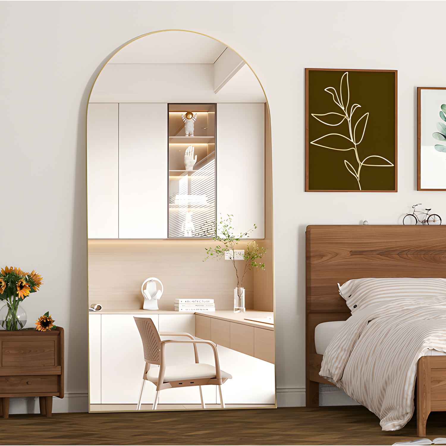 Miroir incurvé, 180 x 80 cm, miroir pleine longueur, miroir de sol, miroir de toilette, miroir mural à cadre en aluminium, doré - 4