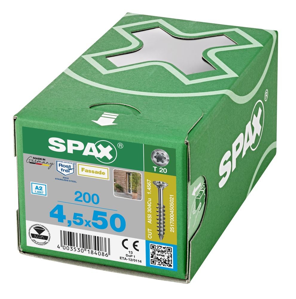 Vis de terrasse resineux cut inox a2 - longueur (mm) : 50 - Ø (mm) : 4.5 - boîte de : 200 - SPAX - 5