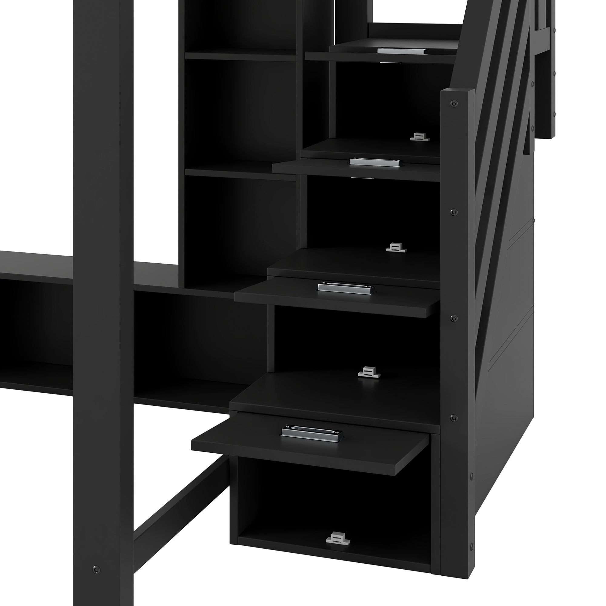 Łóżko piętrowe 140x200cm - z oświetleniem LED - z biurkiem - drabinka - MDF - czarne (materac nie jest wliczony w cenę) - 8