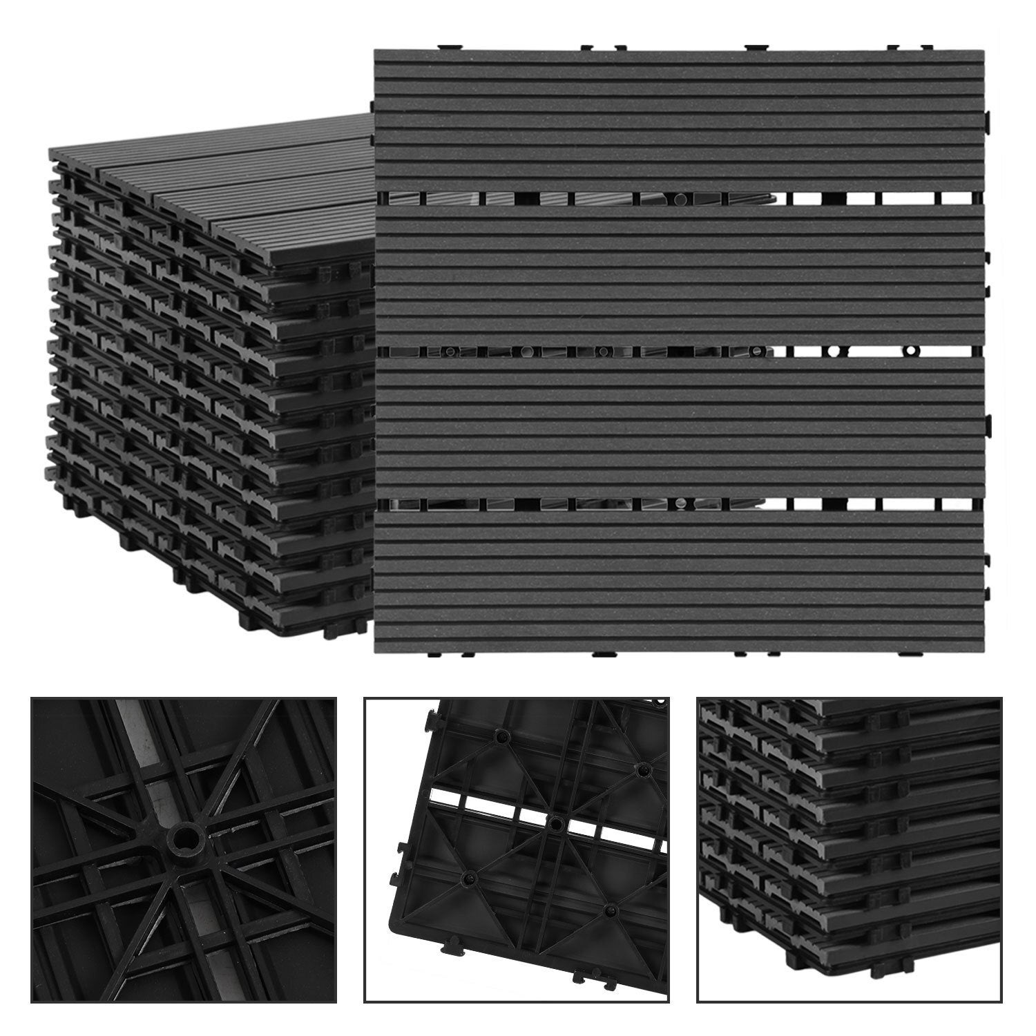 99x Płytki WPC na taras i patio system klipsowy formaty 30x30 lub 30x60 łatwy montaż antracytowy 30x30